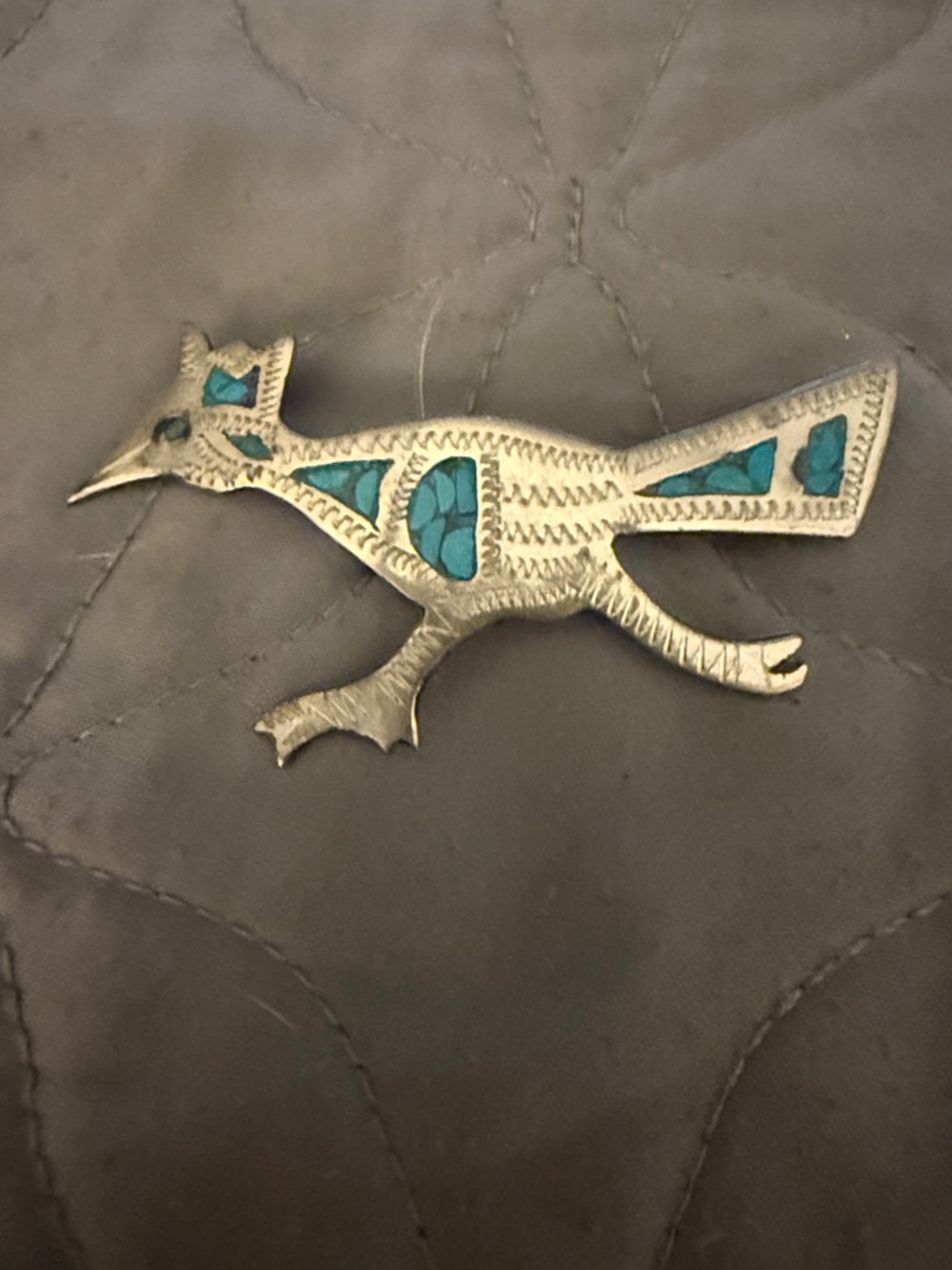 Turquoise Inlay Bird Brooch - Silver-Tone Accent